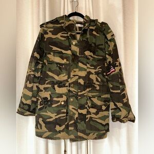 Camouflage Hooded Military Jacket With Design Embellishments